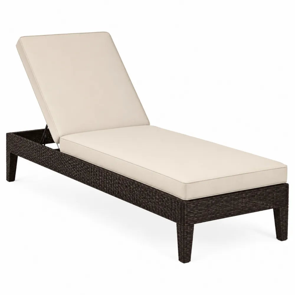 Bain de soleil de jardin réglable en résine tressée marron foncé avec coussin beige 195 cm x 65 cm x 85 cm