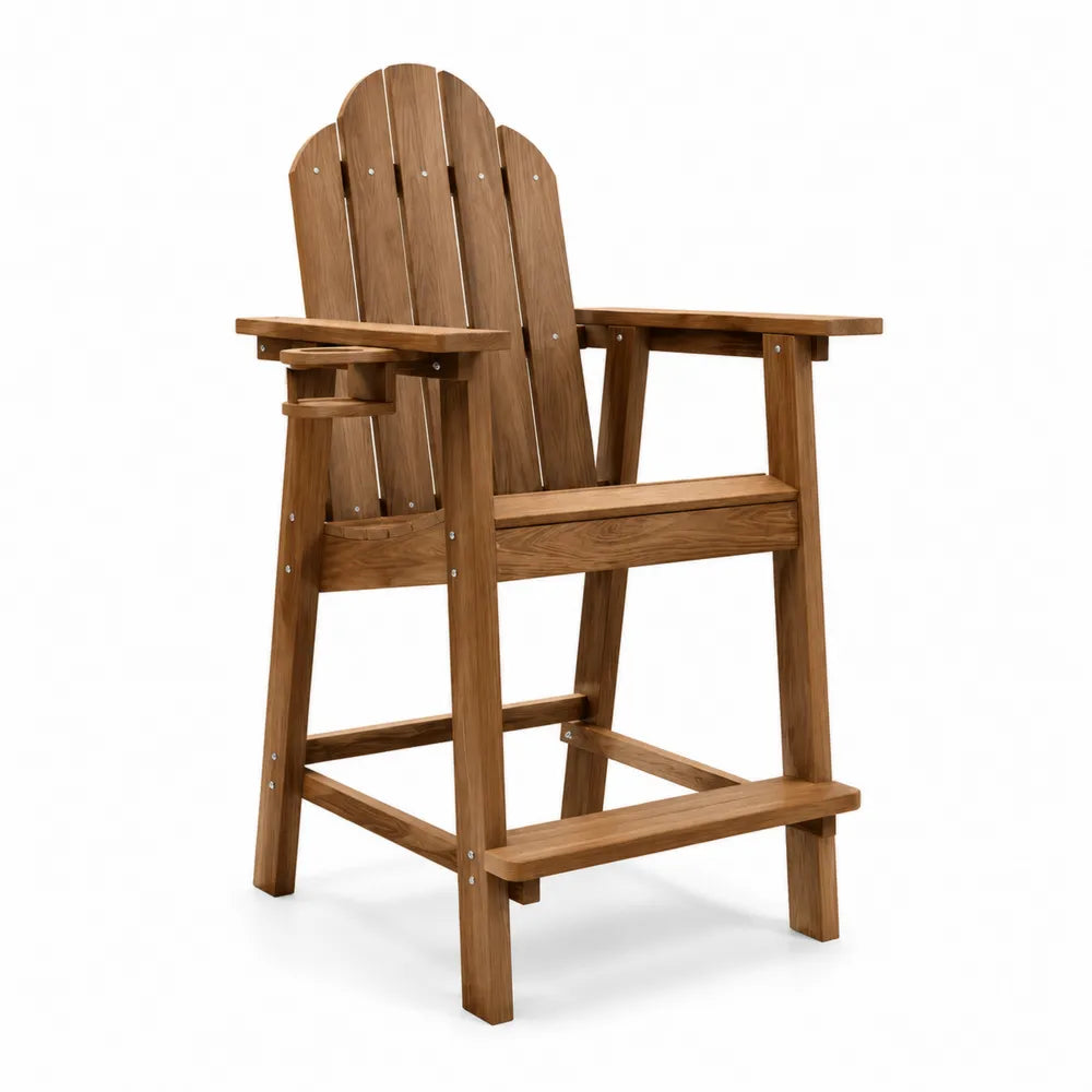Chaise de bar d'extérieur en bois d'acacia massif marron naturel 72 x 78 x 146 cm avec accoudoirs et repose-pieds