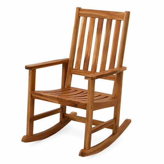 Chaise à bascule de jardin en bois d’acacia naturel avec accoudoirs 88 x 62 x 110 cm