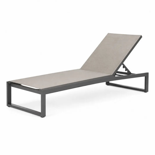 Bain de soleil de jardin réglable en aluminium gris anthracite et textilène taupe 198 x 65 x 86 cm