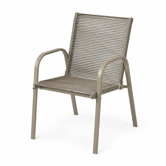 Chaise de jardin en aluminium thermolaqué taupe avec corde polypropylène tressée 56 x 62 x 88 cm avec accoudoirs